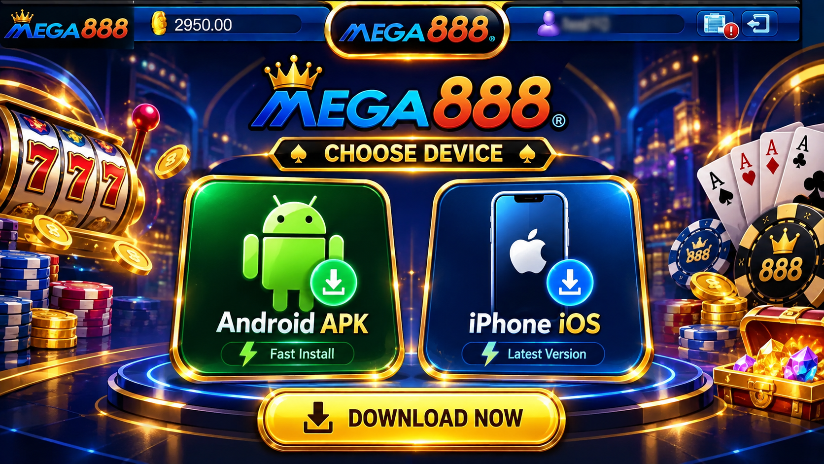 The Mega888 game lobby inside the app